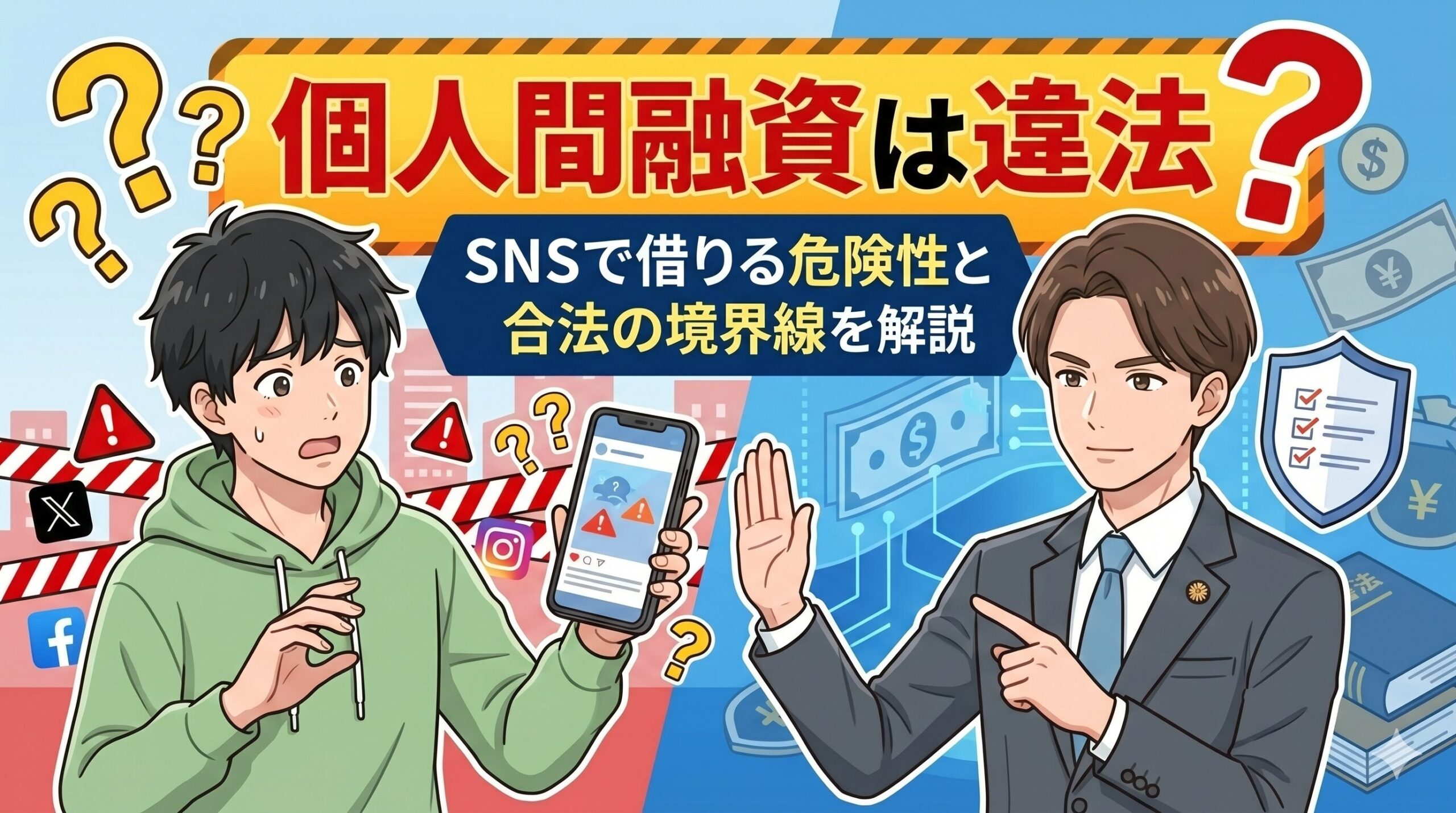個人間融資は違法？SNSで借りる危険性と合法の境界線を解説