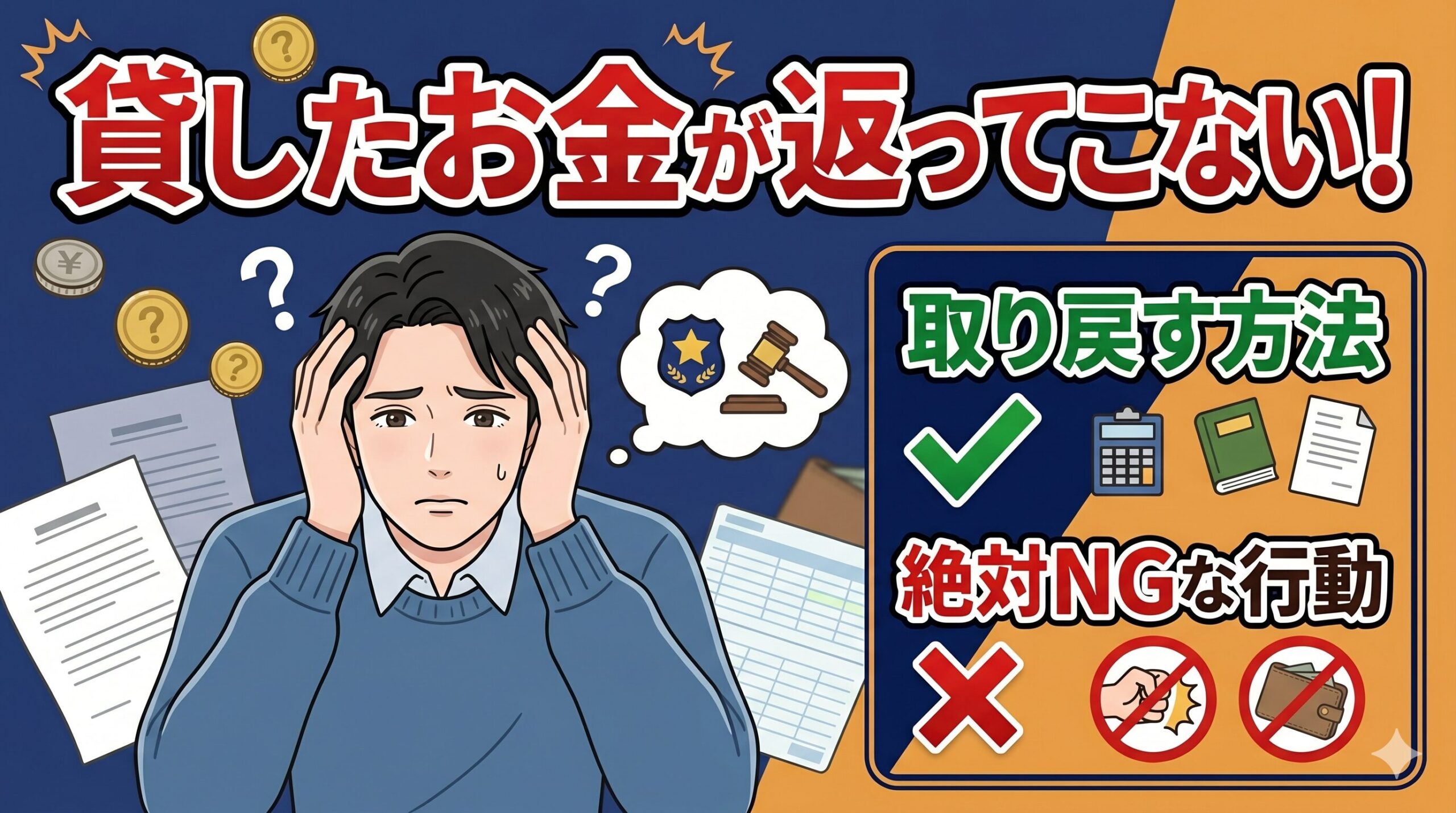 貸したお金が返ってこない！取り戻す方法と絶対NGな行動