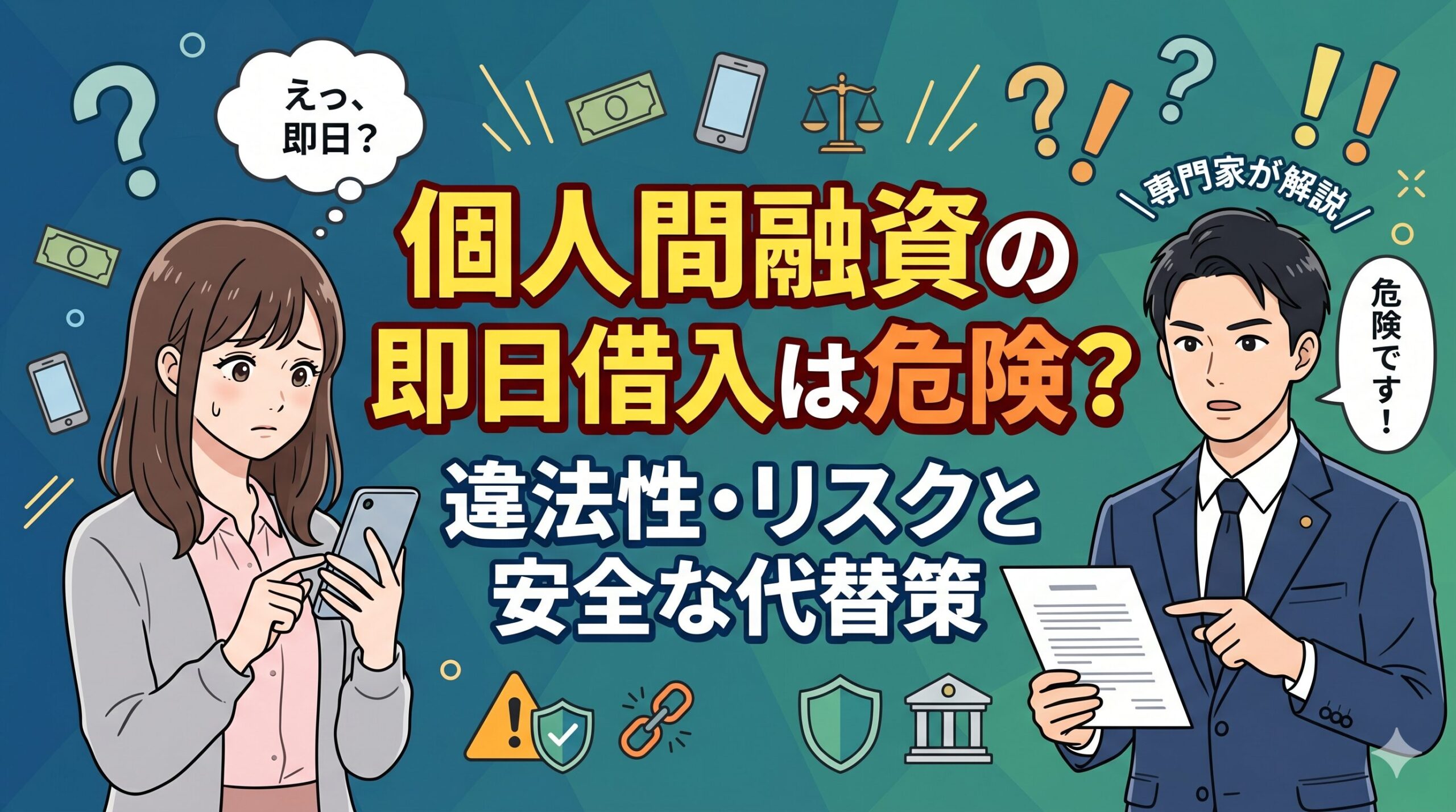個人間融資の即日借入は危険？違法性・リスクと安全な代替策