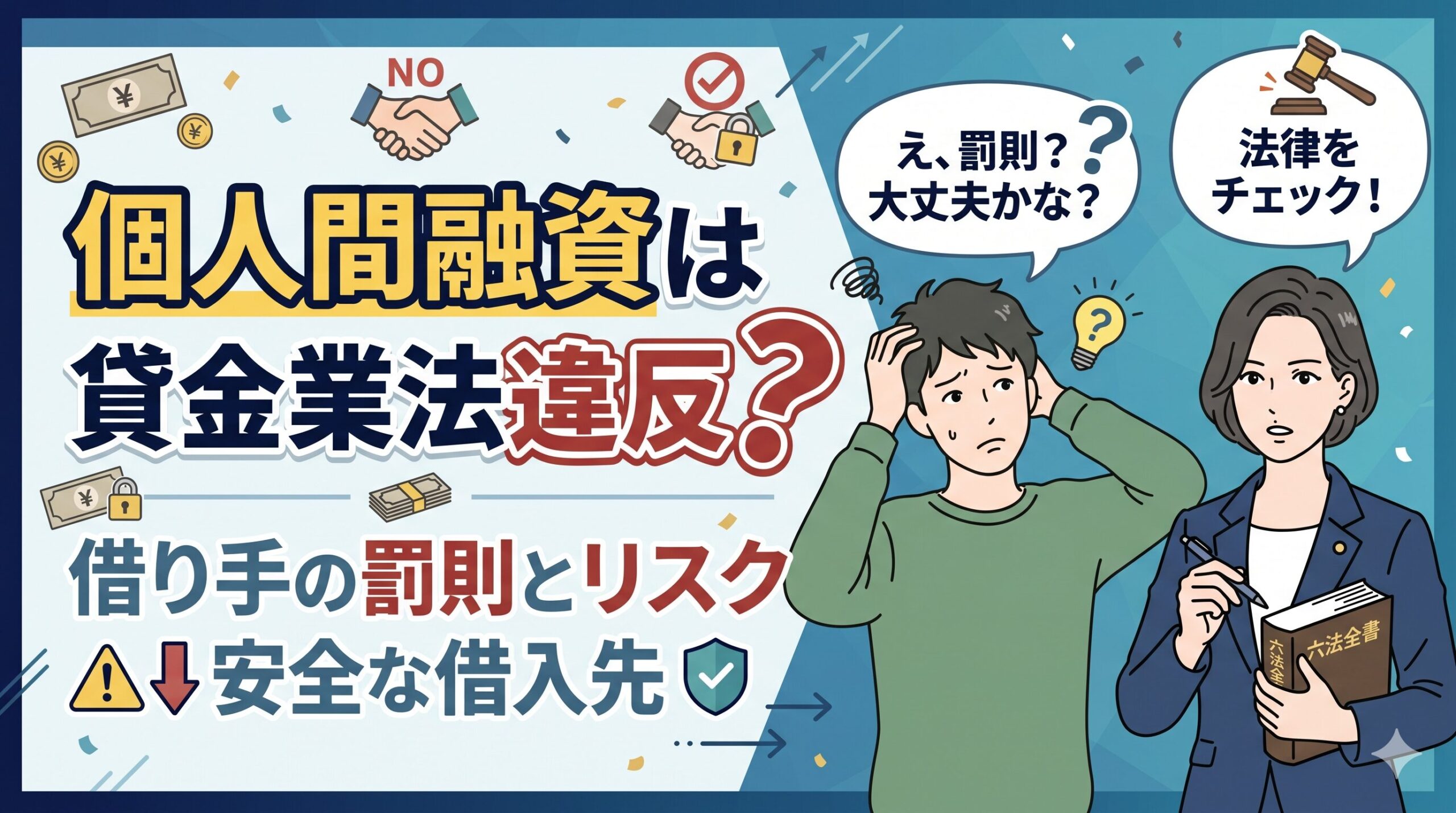 個人間融資は貸金業法違反？借り手の罰則とリスク・安全な借入先
