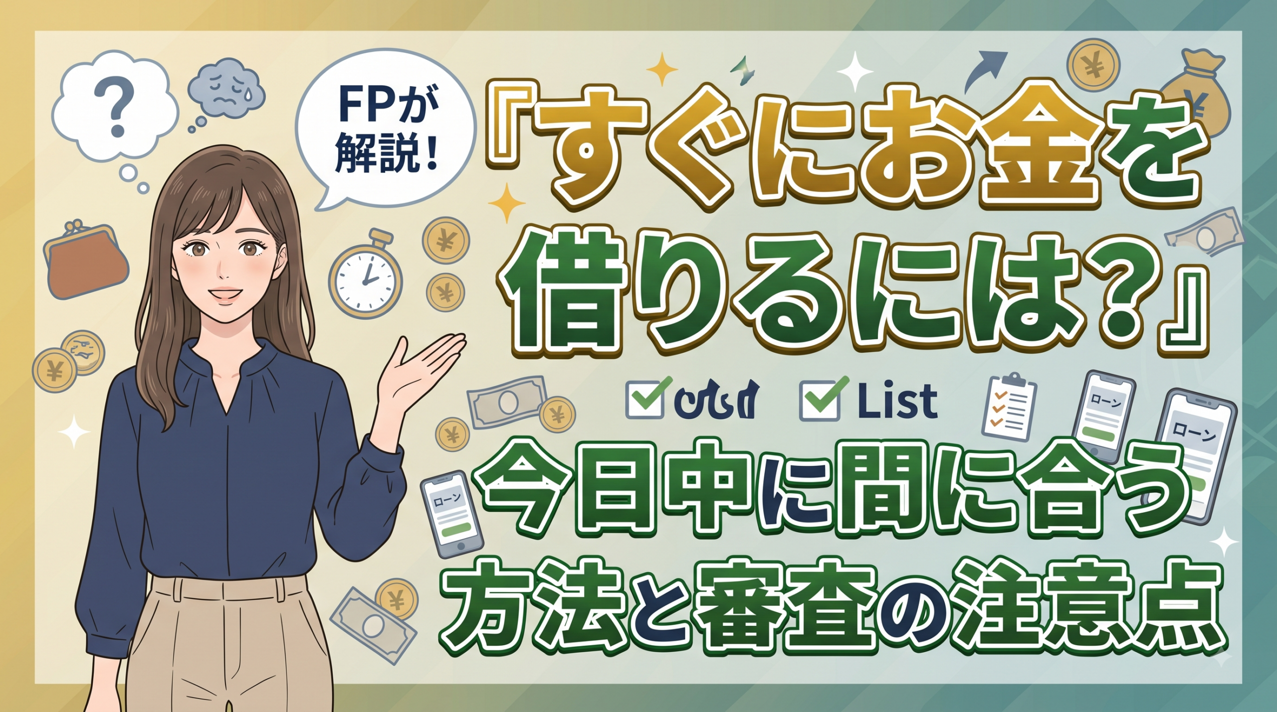 すぐにお金を借りるには？今日中に間に合う方法と審査の注意点